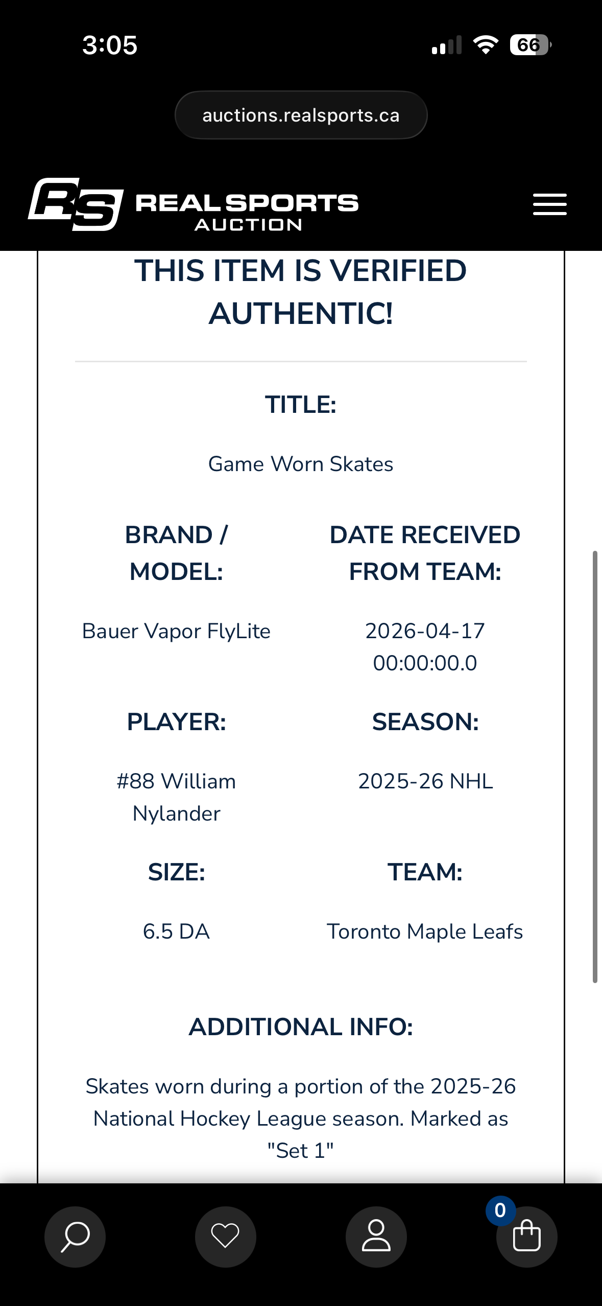 Bauer Vapor Flylite Pro Stock Hockey Skates - William Nylander - 6.5D (Used)