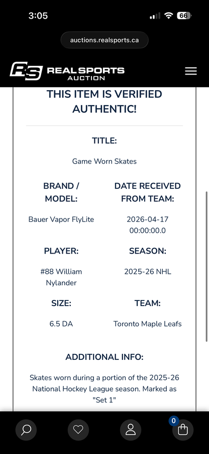 Bauer Vapor Flylite Pro Stock Hockey Skates - William Nylander - 6.5D (Used)